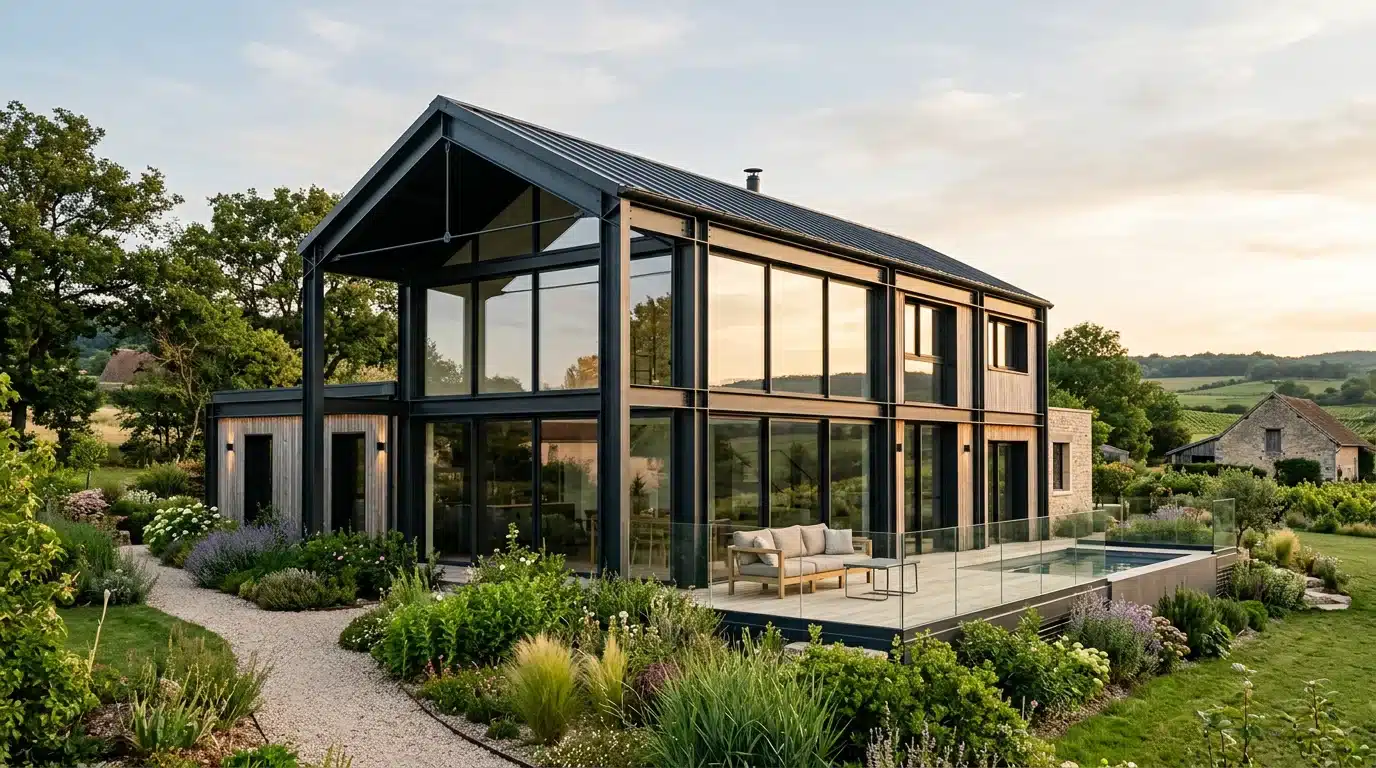 Maison contemporaine à structure métallique achevée en France