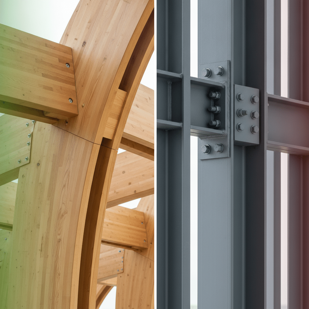 Construction durable associant structure bois et structure métallique