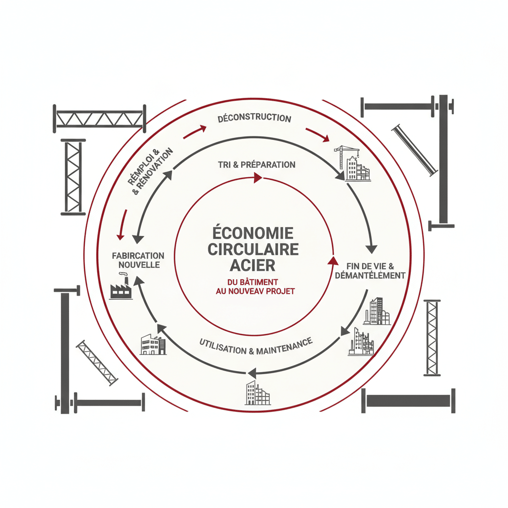 Schéma économie circulaire de l'acier dans la construction