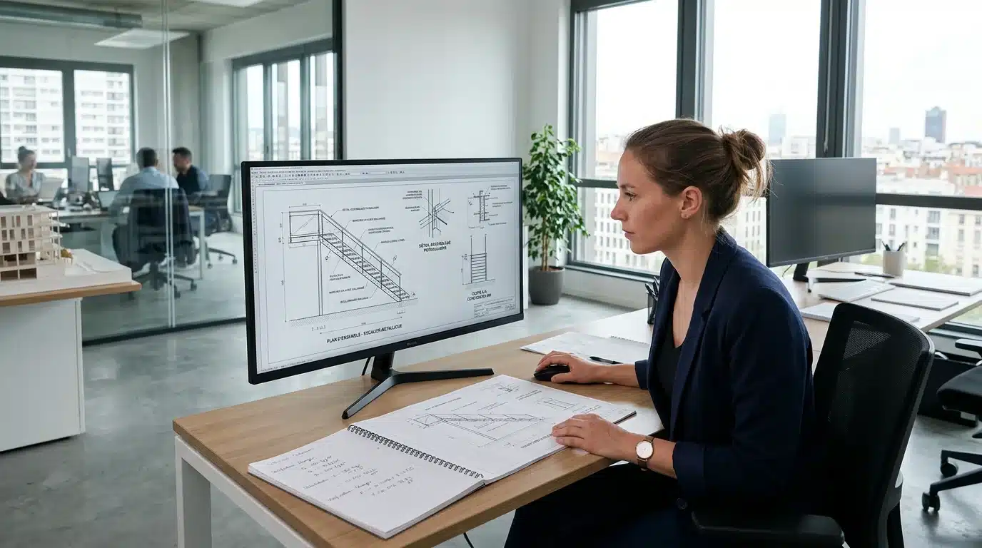 Ingénieur structure analysant des plans d'ouvrages métalliques sur écran