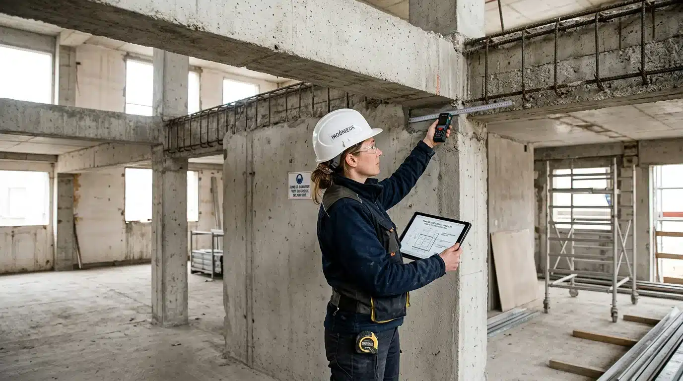 Ingénieur inspectant les éléments porteurs d'un bâtiment