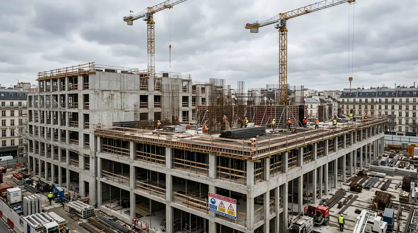 Structure en béton armé d'un bâtiment en construction