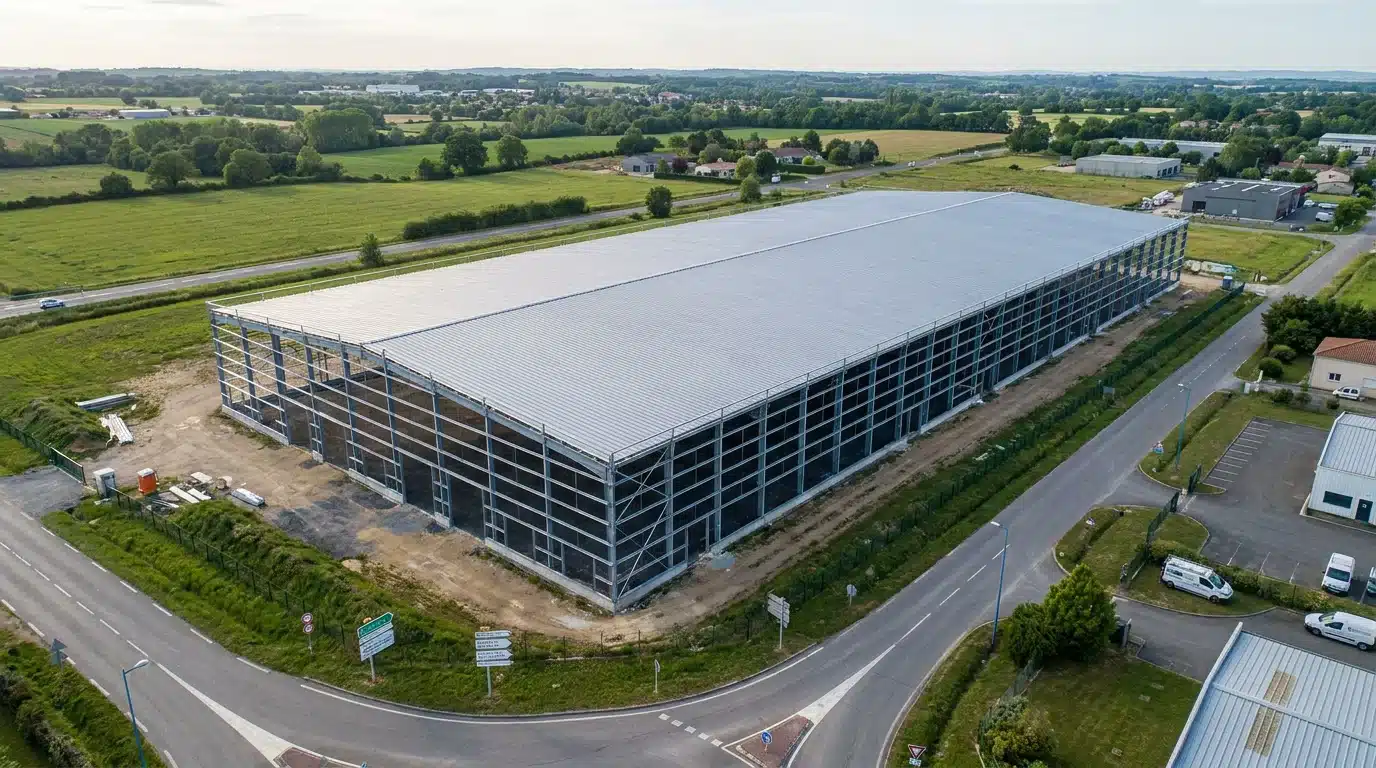 Bâtiment industriel en charpente métallique en France
