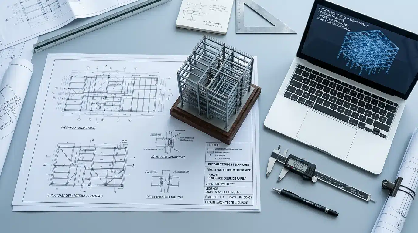 Plans techniques et modélisation 3D d'une structure métallique