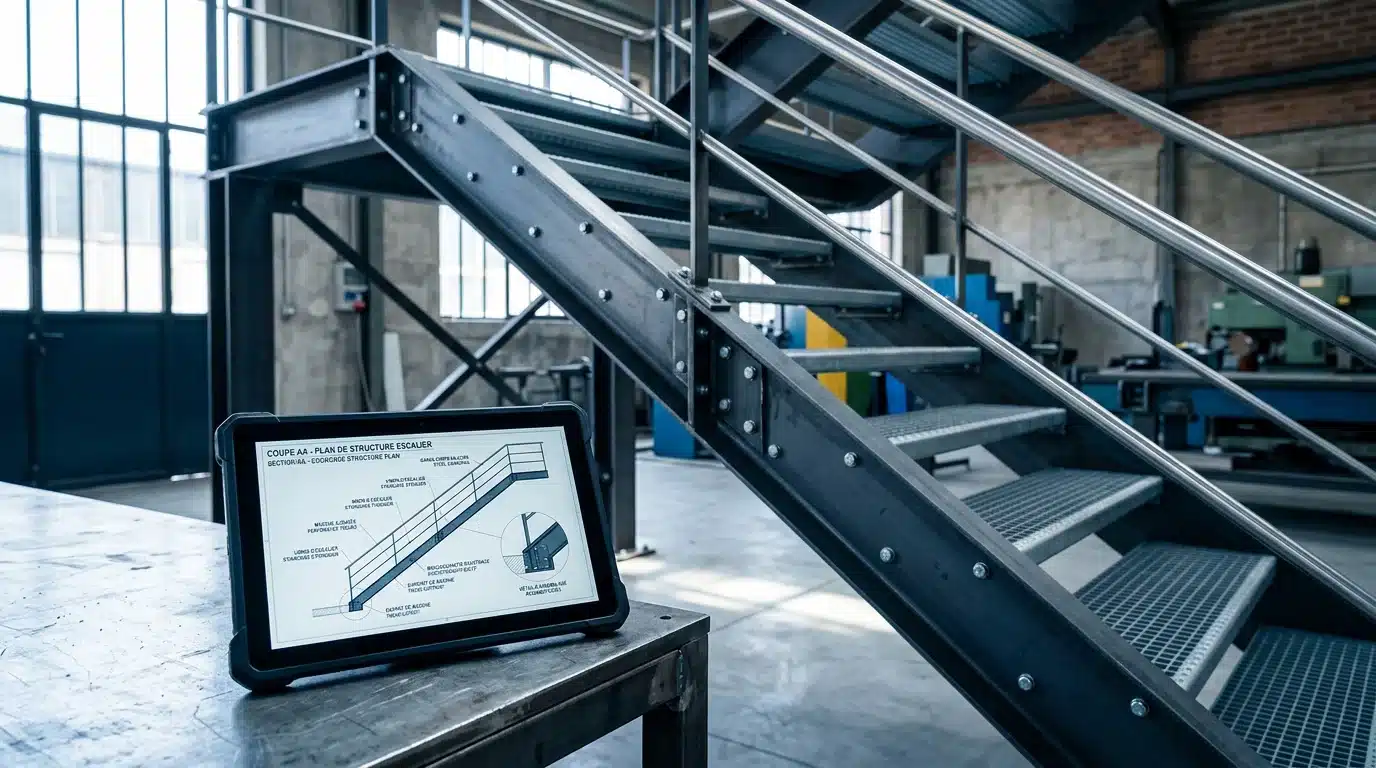 Escalier métallique industriel et étude de dimensionnement structurel