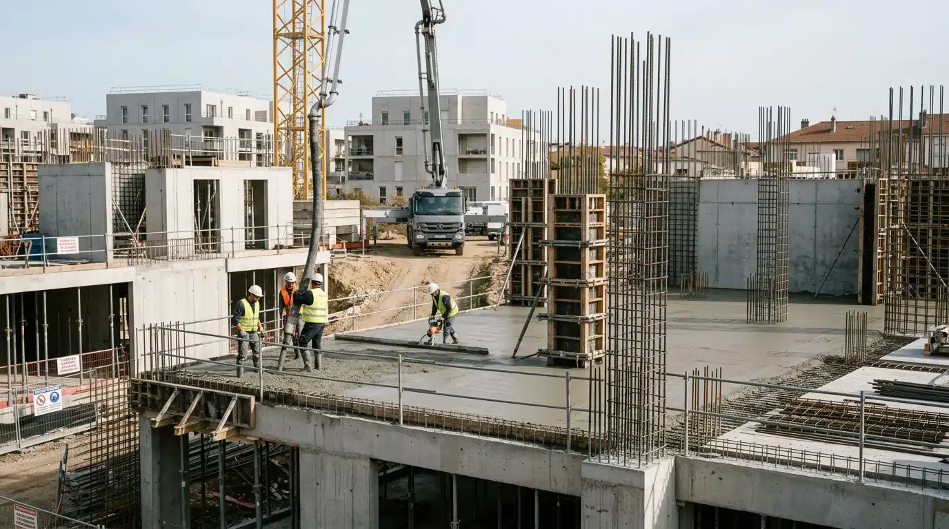 Ferraillage d'acier d'une structure en béton armé sur un chantier