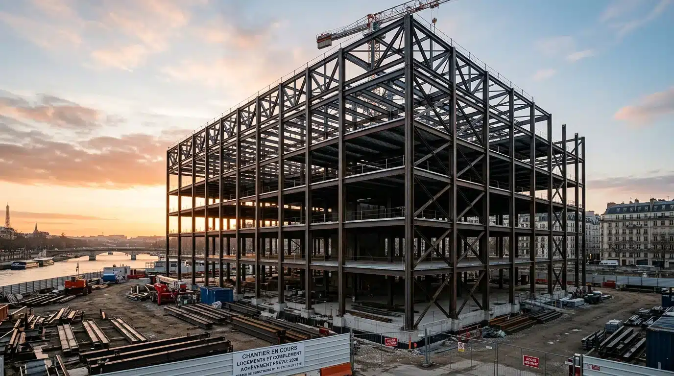 Ossature métallique d'un bâtiment en phase de conception amont