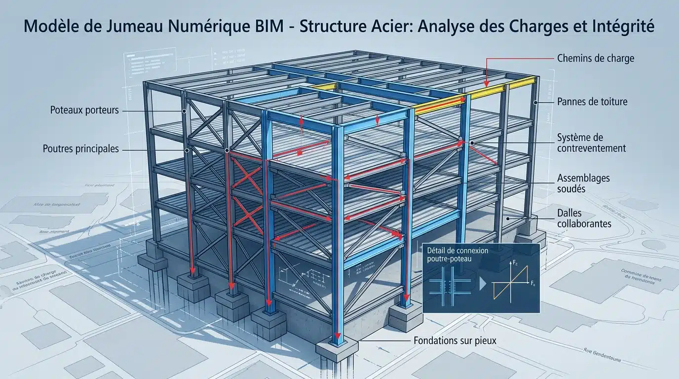 Maquette numérique BIM d'une ossature métallique en phase de conception