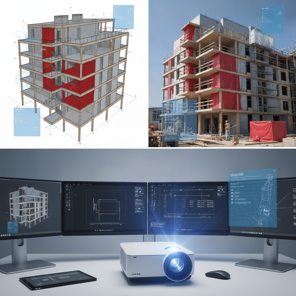 Maquette BIM avec zones de sécurité incendie sur structure bois