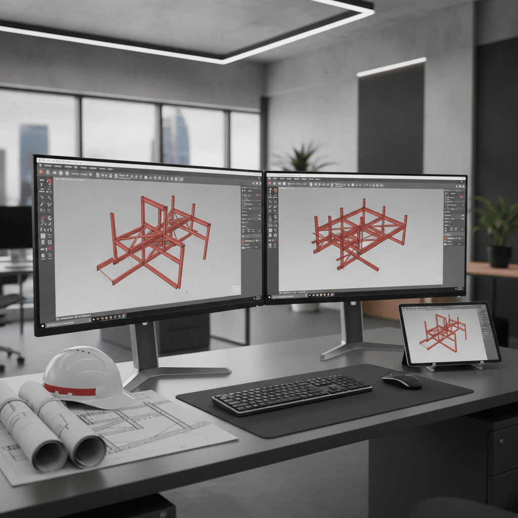 Poste de travail d'ingénieur structure avec logiciels BIM GRAITEC ADVANCE DESIGN et TEKLA Structures
