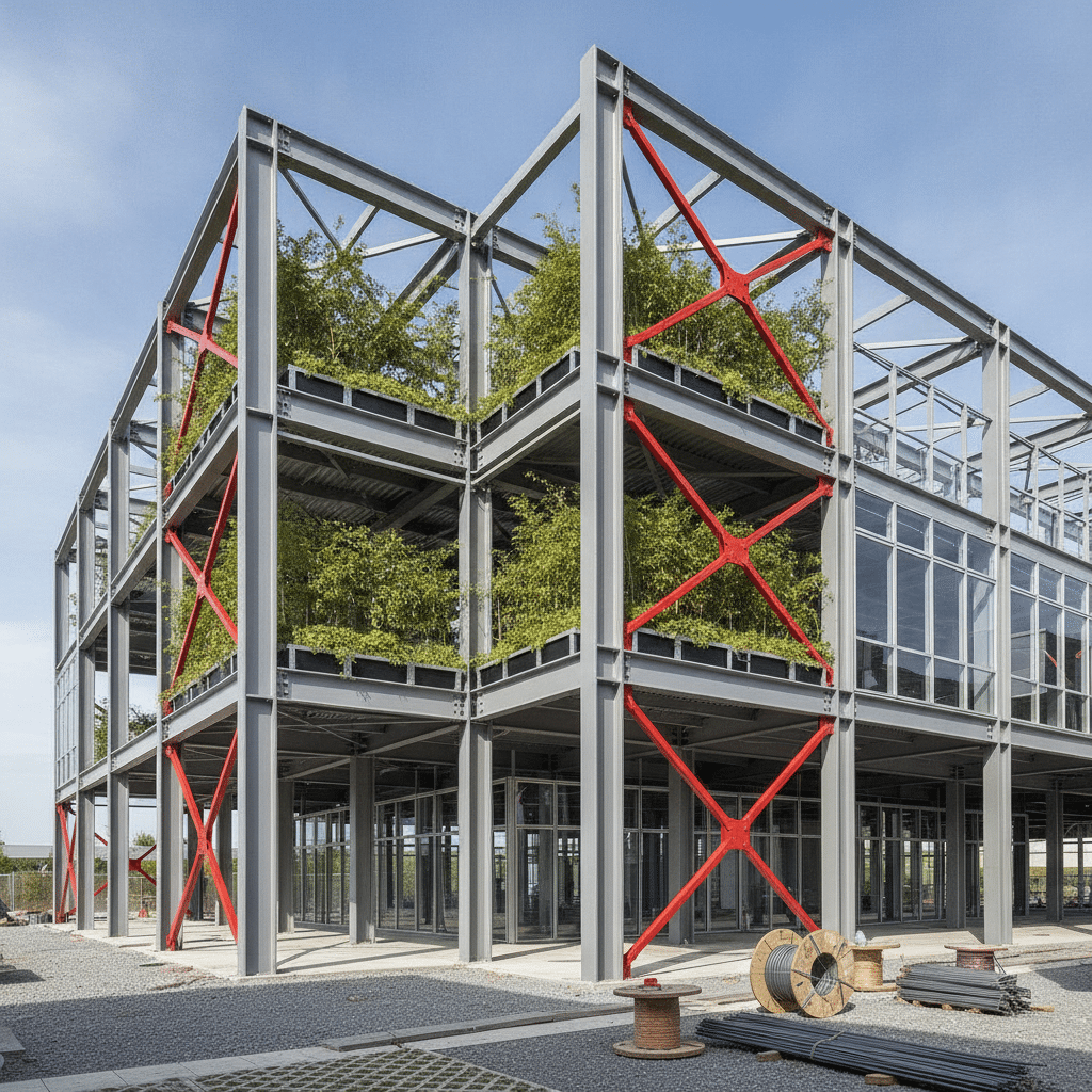 Chantier de construction métallique bas carbone - Structure acier durable et réemploi
