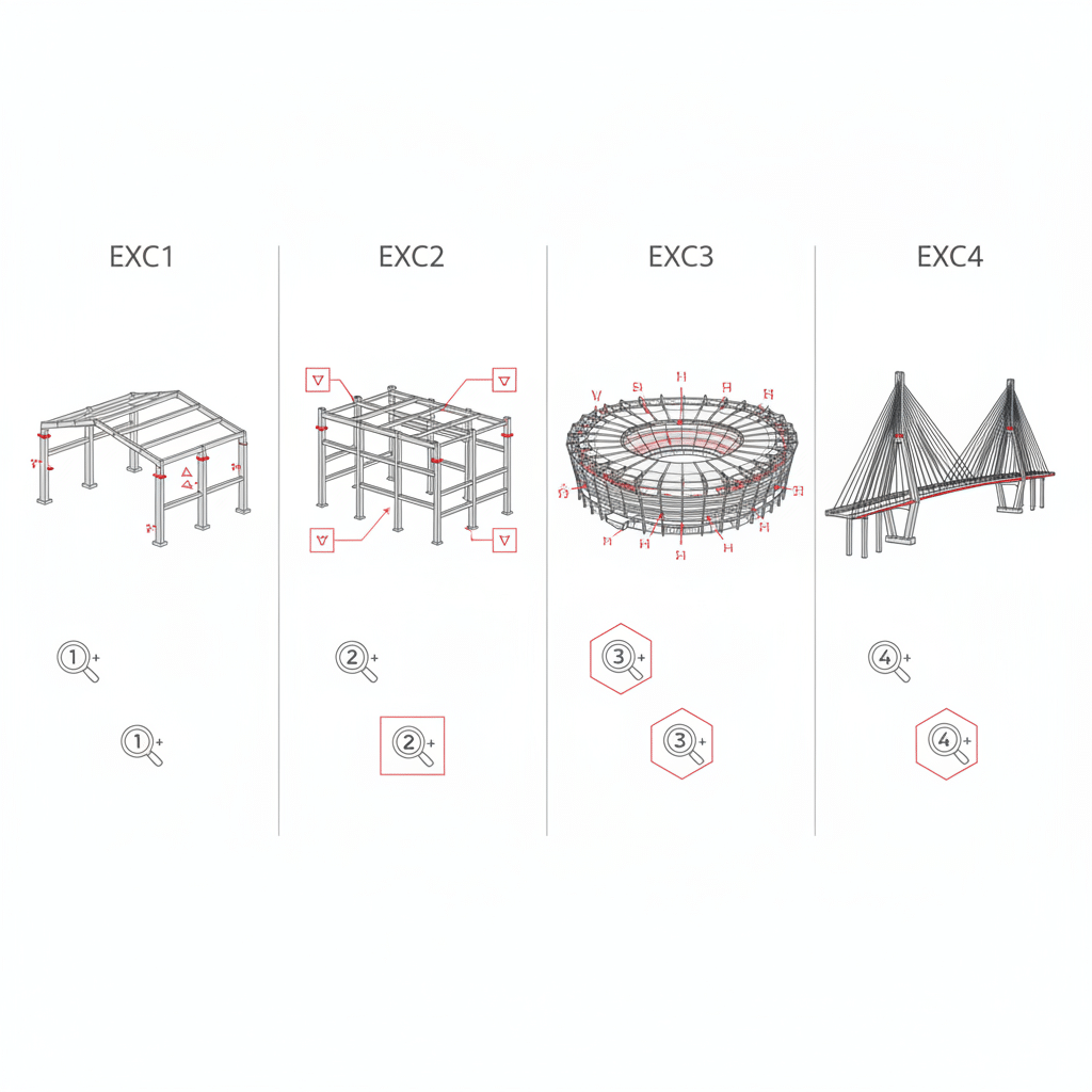 Comparaison visuelle des quatre classes d'exécution EXC1 EXC2 EXC3 EXC4 de la norme NF EN 1090