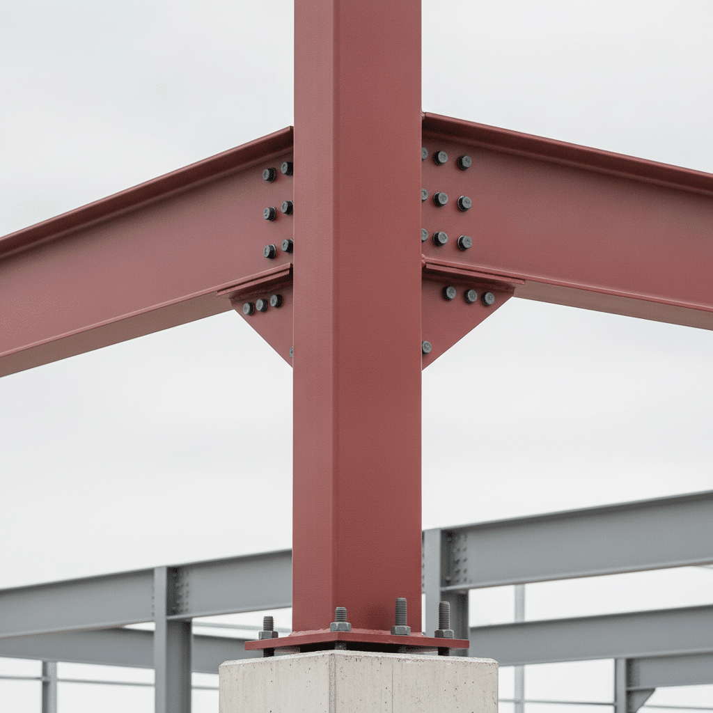 Détail technique d'une structure métallique avec poutres et poteaux en acier