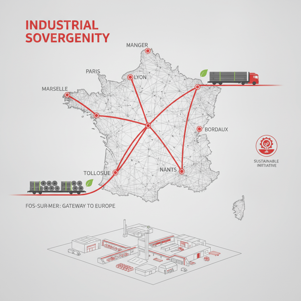 Carte de France illustrant la supply chain acier bas carbone et souveraineté industrielle