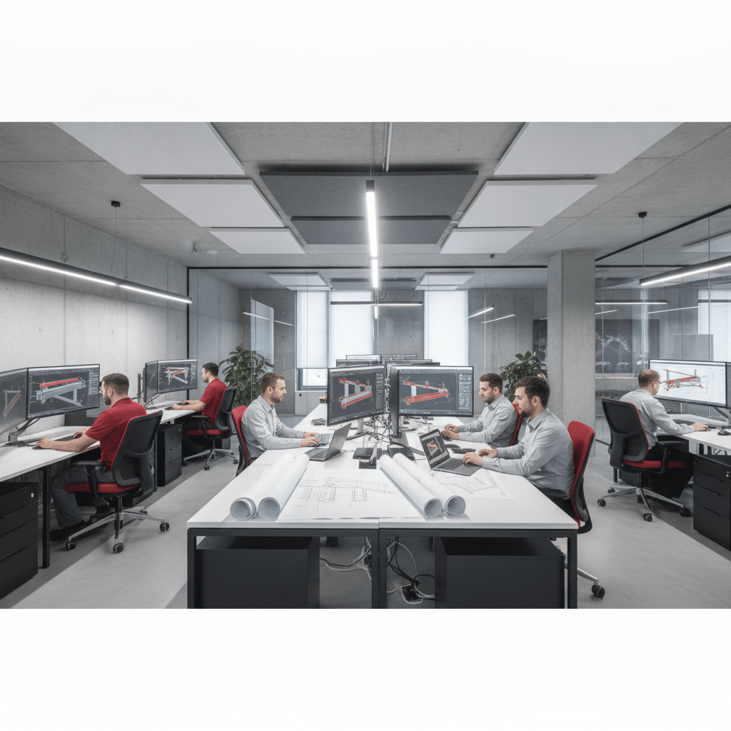 Bureau d'études ANDO avec ingénieurs sur logiciels BIM et modélisation 3D structures métalliques
